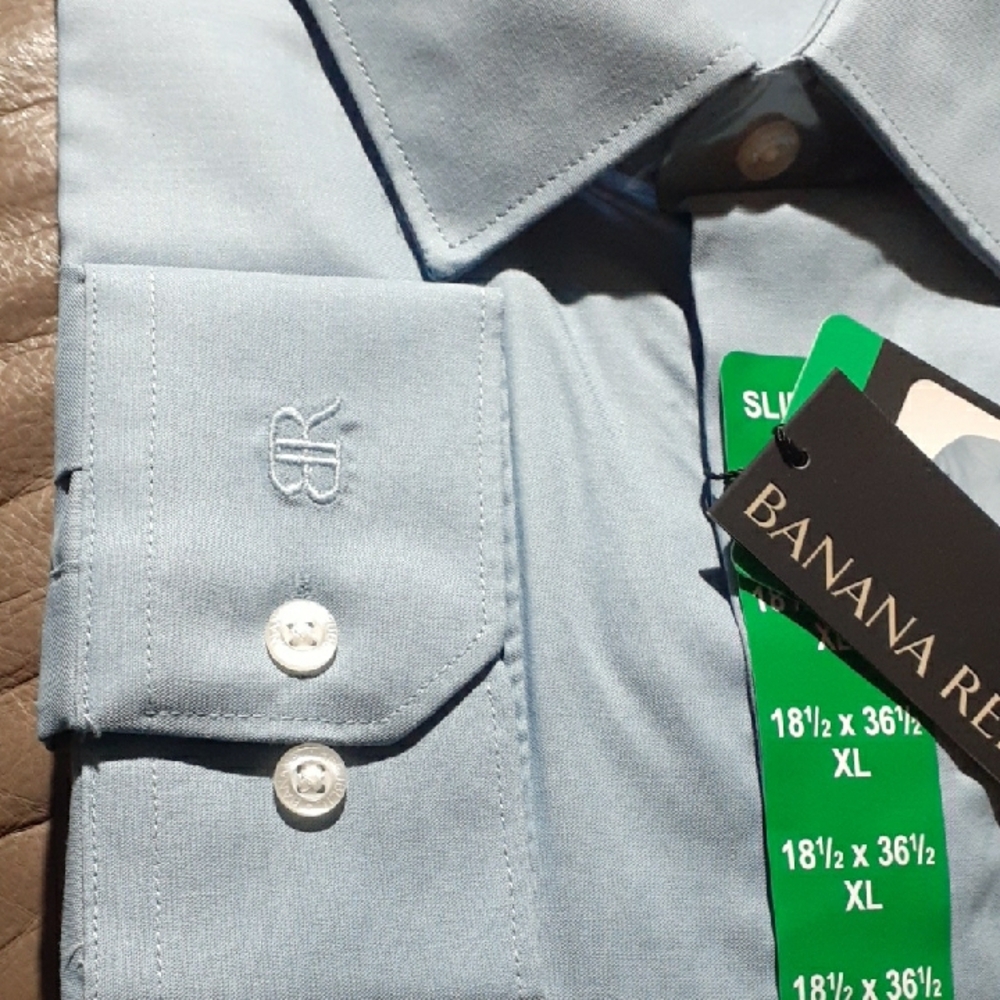 NWT Banana Republic Men's Slim Fit Long Sleeve Button Down Blue Shirt - Large,XL - Picture 5 of 5